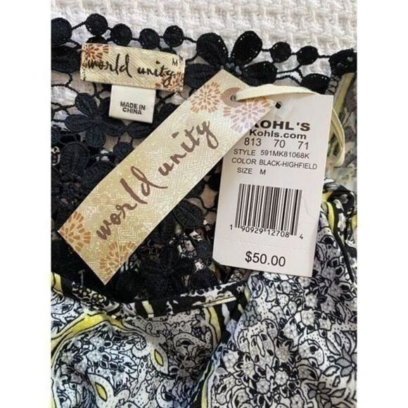 WORLD UNITY Print Crochet Shift DRESS  M - Picture 2 of 8